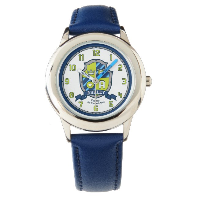 Ashley boys name meaning crest bear blue green watch (Front)