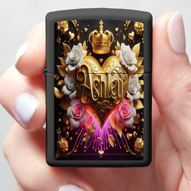 Ashley's Golden Heart Zippo Lighter (In Hand)