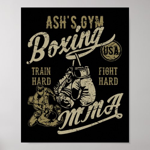 Ash's Gym Boxing Mma Retro Design For The Name Ash Poster