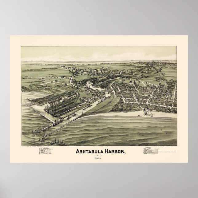 Ashtabula Harbor, OH Panoramic Map - 1896 Poster (Front)