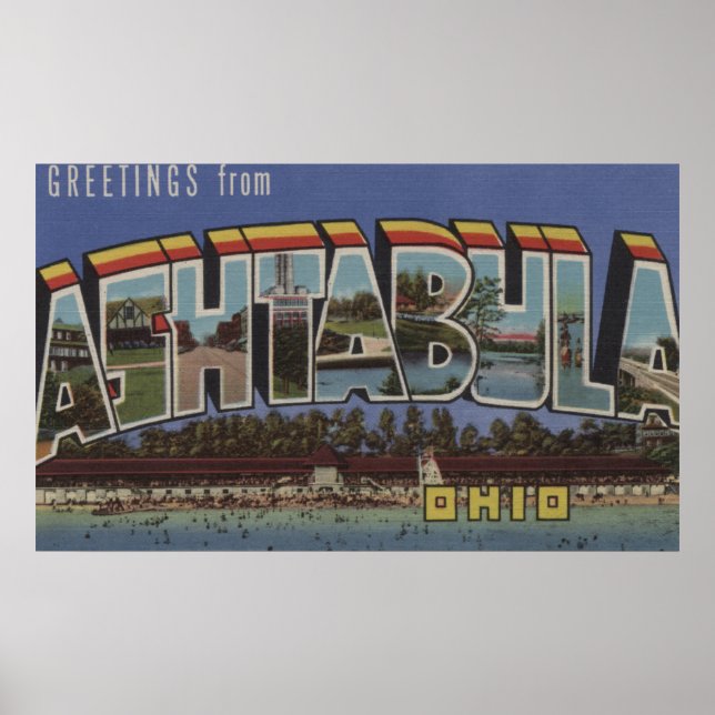Ashtabula, Ohio - Large Letter Scenes Poster (Front)