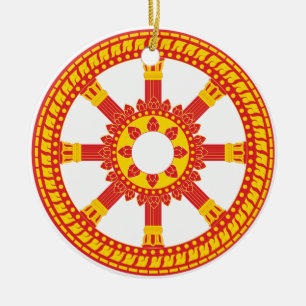 Ashtamangala Symbol Dharmachakra Wheel of Dharma Ceramic Ornament