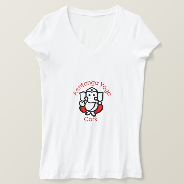 Ashtanga Yoga Cork V-Neck T-shirt (Design Front)