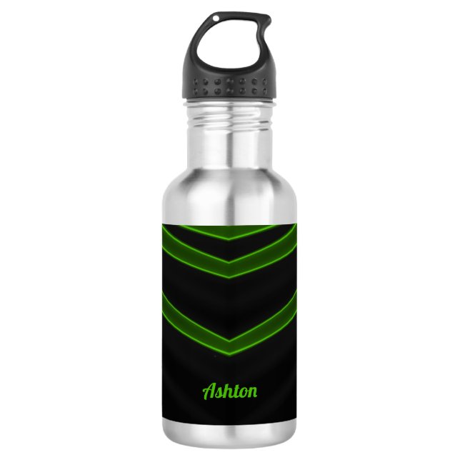 ASHTON Black and Fluoro Green Water Bottle (Front)