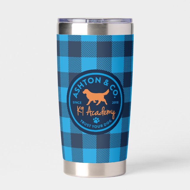 Ashton & Co. K9 Academy Blue Plaid Insulated Tumbler (Back)
