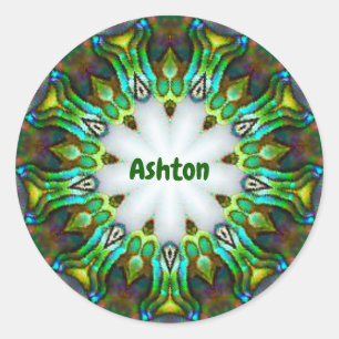 ASHTON ~ Personalized Paua Shell Fractal ~ Classic Round Sticker
