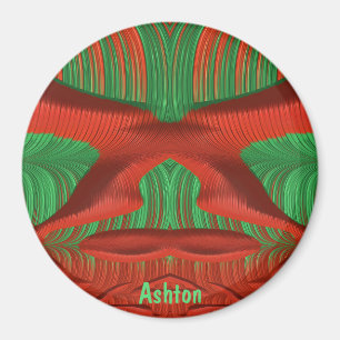 ASHTON ~ Shades of Green, Red Christmas Fractal ~ Magnet