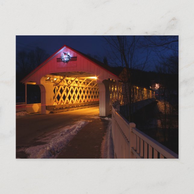 Ashuelot Covered Bridge Winchester NH at Night Postcard (Front)