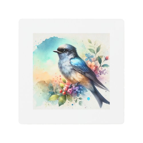 Ashy Drongo 140624AREF109 _ Watercolor Metal Print