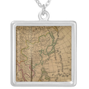 Asia Atlas Map Silver Plated Necklace