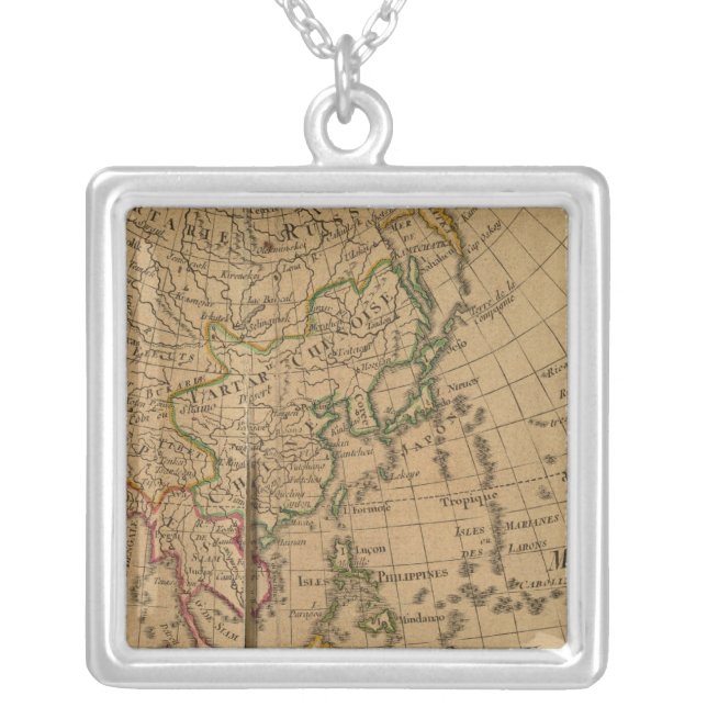 Asia Atlas Map Silver Plated Necklace (Front)