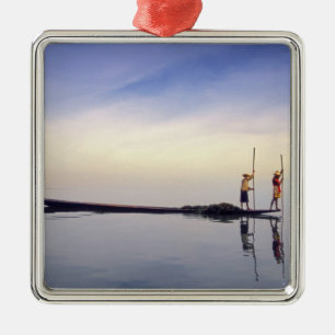 Asia, Burma, (Myanmar) Fishing boat reflected on Metal Ornament