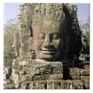 Asia, Cambodia, Siem Reap. Angkor Thom, heads of Ceramic Tile