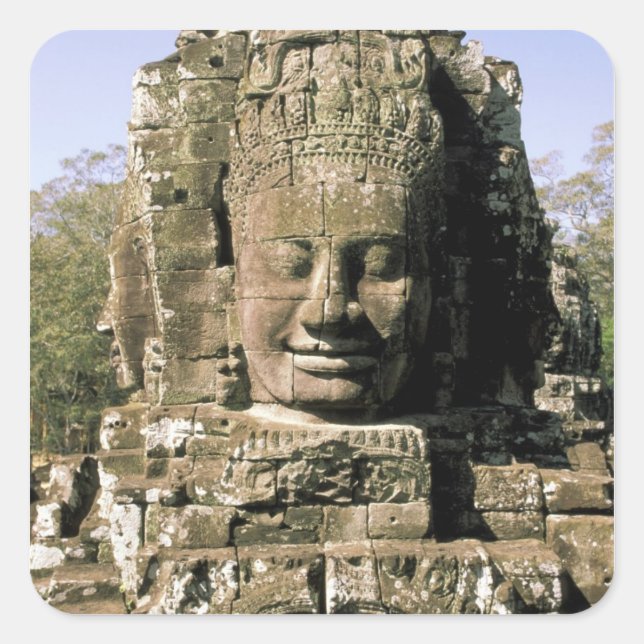 Asia, Cambodia, Siem Reap. Angkor Thom, heads of Square Sticker (Front)