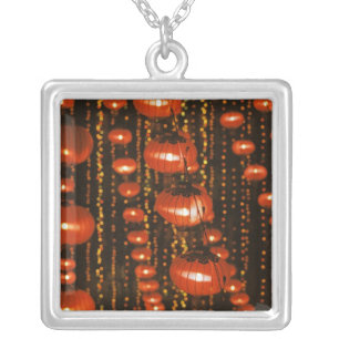 Asia, China, Beijing. Red Chinese lanterns, Silver Plated Necklace