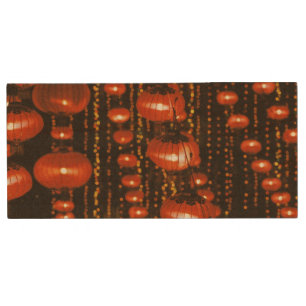 Asia, China, Beijing. Red Chinese lanterns, Wood Flash Drive