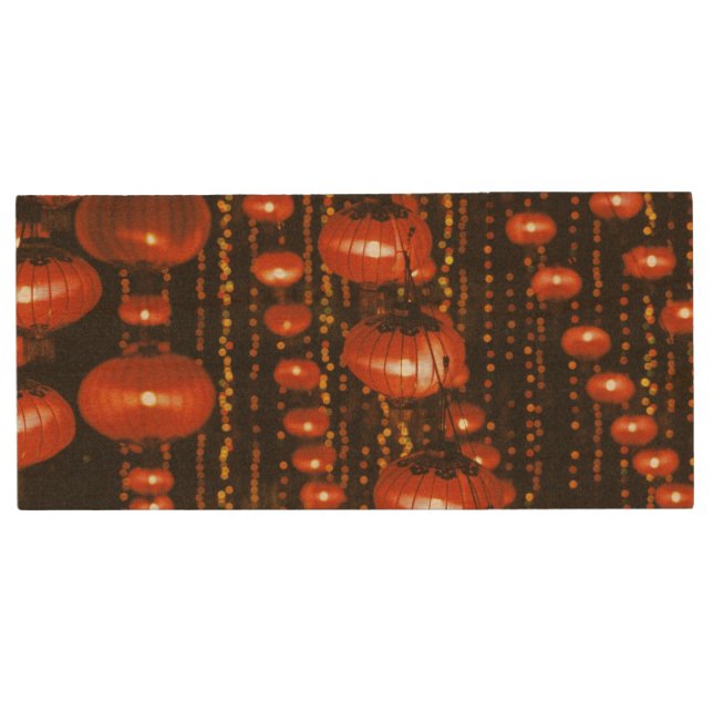 Asia, China, Beijing. Red Chinese lanterns, Wood Flash Drive (Front)