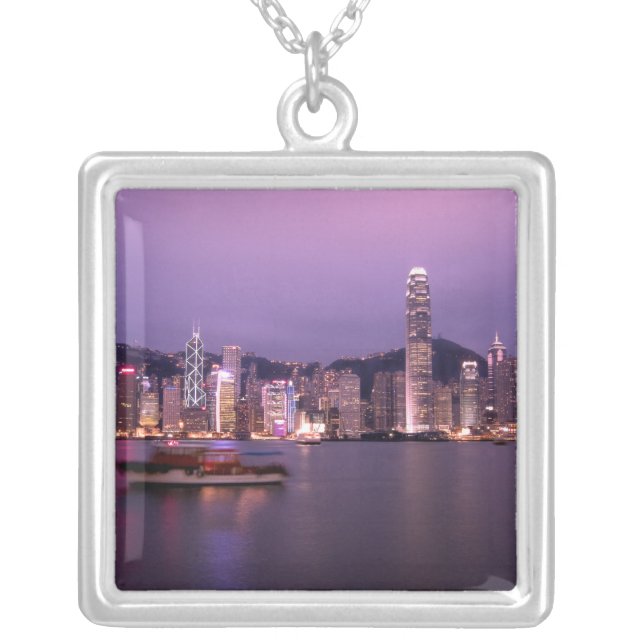 Asia, China, Hong Kong, city skyline and Silver Plated Necklace (Front)