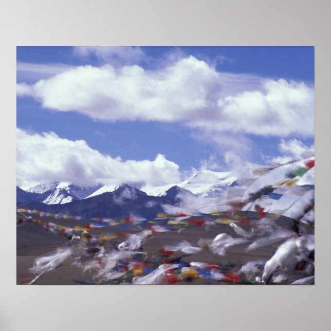 Asia, China, Tibet, Tangla Pass. Prayer flags, Poster (Front)