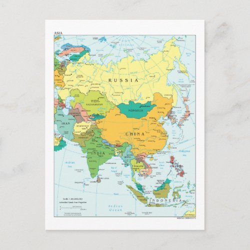 Asia Continent Map Postcard