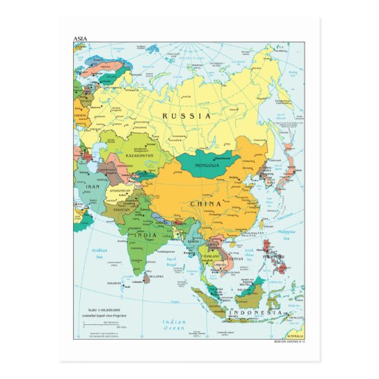 Asia Continent Map Postcard | Zazzle.com