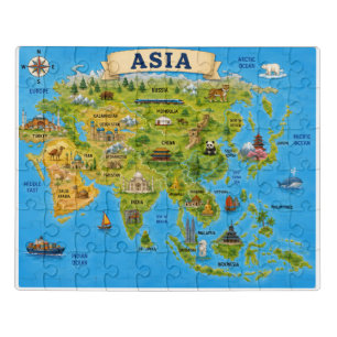 Asia Educational Map Jigsaw Puzzle for Kids