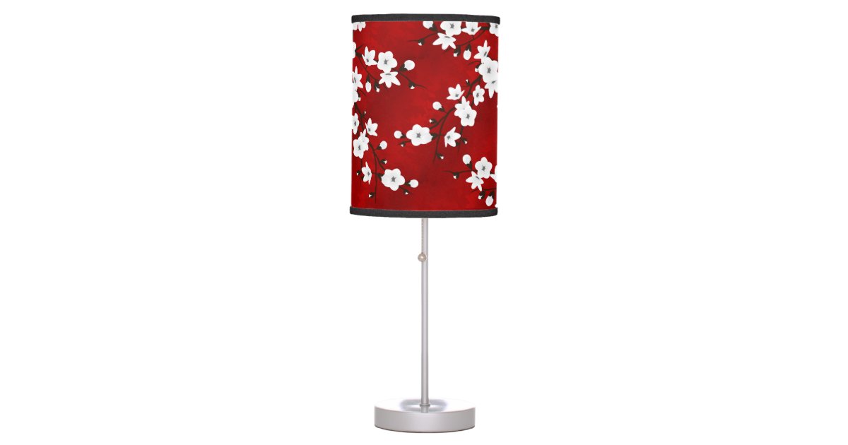 Asia Floral Cherry Blossoms Red And White Table Lamp | Zazzle