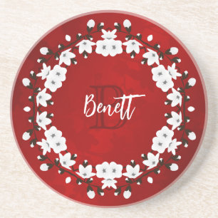 Asia Floral Red And White  Coaster