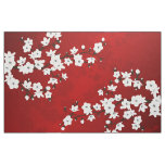 Asia Floral White Cherry Blossom Red Fabric