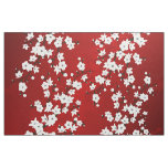 Asia Floral White Cherry Blossom Red Fabric