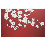 Asia Floral White Cherry Blossom Red Fabric