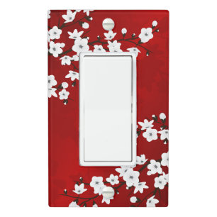 Asia Floral White Cherry Blossom Red Light Switch Cover