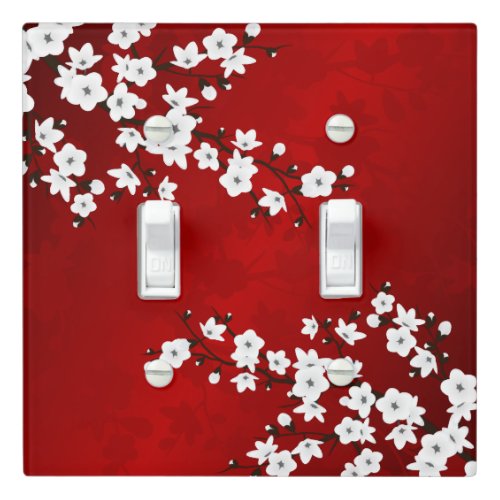 Asia Floral White Cherry Blossom Red Light Switch Cover