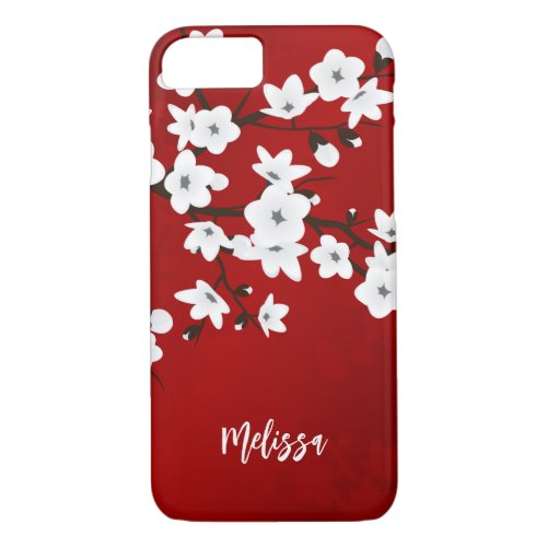 Asia Floral White Cherry Blossom Red Monogram iPhone 87 Case