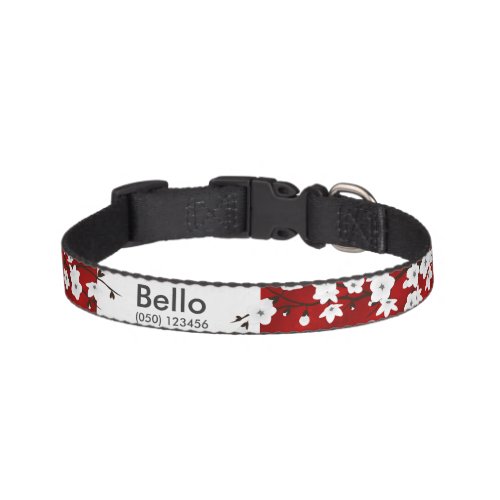 Asia Floral White Cherry Blossom Red Pet Collar