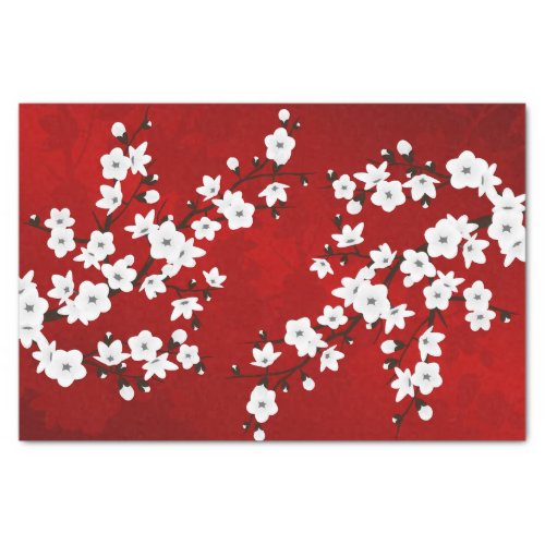 Asia Floral White Cherry Blossom Red Tissue Paper