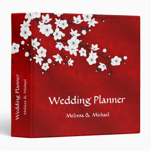 Asia Floral White Cherry Blossom Red Wedding 3 Ring Binder