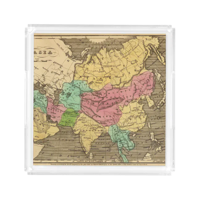 Asia Hand Colored Atlas Map 2 Acrylic Tray | Zazzle