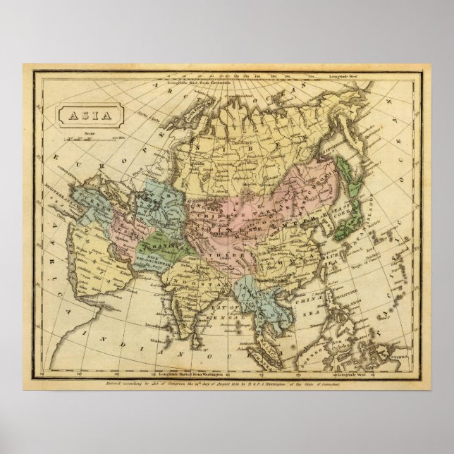 Asia Hand Colored Atlas Map Poster (Front)