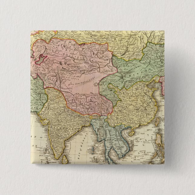 Asia Hand Colored Map Pinback Button (Front)