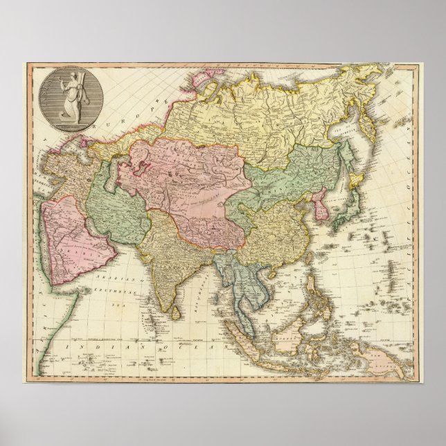 Asia Hand Colored Map Poster (Front)