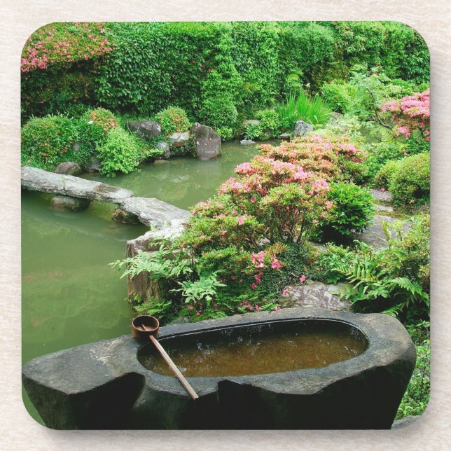 Asia, Japan, Kyoto. Zen Garden Beverage Coaster (Front)