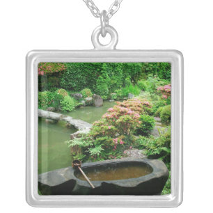Asia, Japan, Kyoto. Zen Garden Silver Plated Necklace