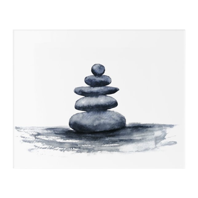 asia japanese painting ink black spa zen stones  acrylic print (Front)