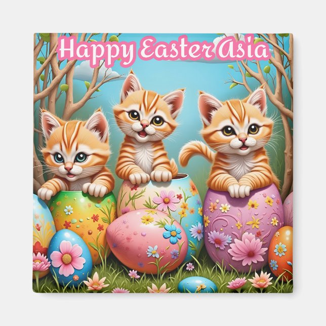 ASIA ~ Kittens in three Eggs Sweet ~  Magnet (Front)