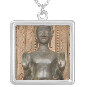 Asia, Laos, Vientiane, Bronze Buddha at Hawn Silver Plated Necklace