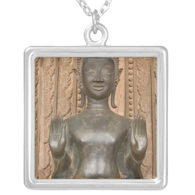 Asia, Laos, Vientiane, Bronze Buddha at Hawn Silver Plated Necklace (Front)