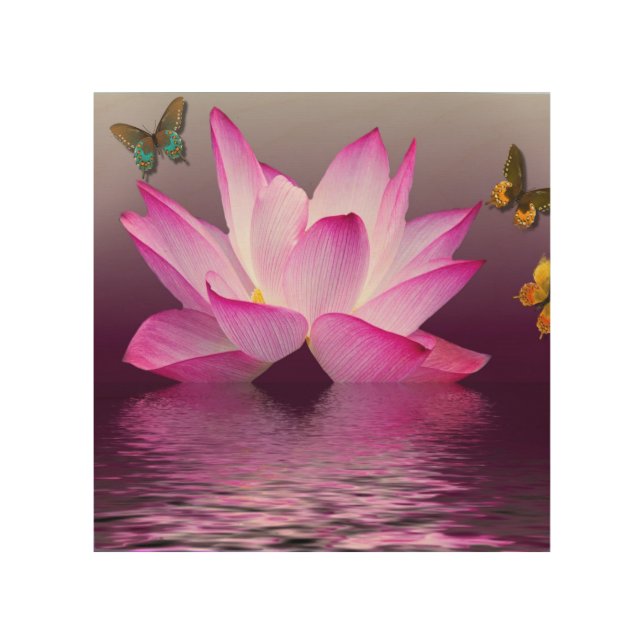 Asia Lotus Flower with Butterfly Wood Wall Decor (Front)