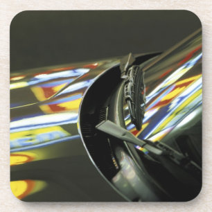 Asia, Malaysia, Melaka. Neon reflections in car Beverage Coaster