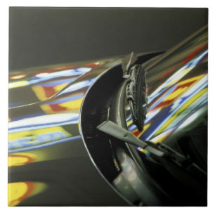 Asia, Malaysia, Melaka. Neon reflections in car Ceramic Tile